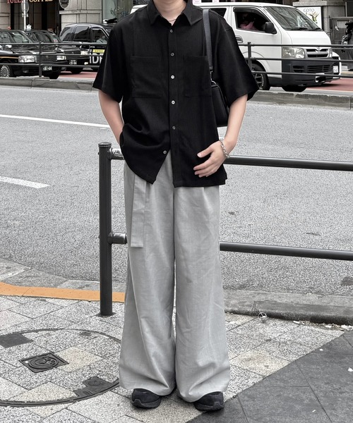 CALLNE(カルネ)の「【CALLNE】Tech Jacquard Half-Sleeve Box Shirt / テックジャガード半袖ボックスシャツ(吸水速乾、抗菌防臭)(シャツ/ブラウス・メンズ・ブラック・L/M)」の5枚目の写真