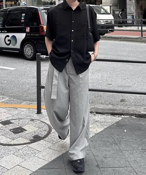 CALLNE(カルネ)の「【CALLNE】Tech Jacquard Half-Sleeve Box Shirt / テックジャガード半袖ボックスシャツ(吸水速乾、抗菌防臭)(シャツ/ブラウス・メンズ・ブラック・L/M)」の6枚目の写真