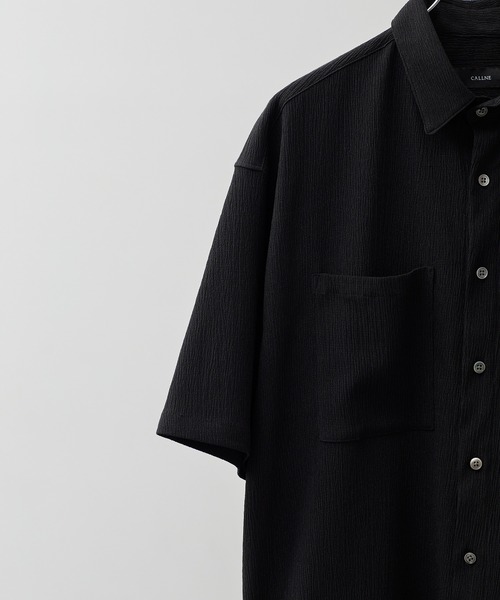 CALLNE(カルネ)の「【CALLNE】Tech Jacquard Half-Sleeve Box Shirt / テックジャガード半袖ボックスシャツ(吸水速乾、抗菌防臭)(シャツ/ブラウス・メンズ・ブラック・L/M)」の3枚目の写真