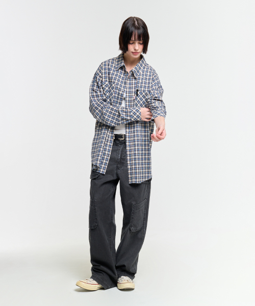 AECA（エイカ）の「PAINTED CHECK SHIRT-BLUE（シャツ/ブラウス・レディース・その他・S/M/L）」の6枚目の写真