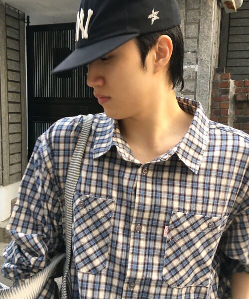 AECA（エイカ）の「PAINTED CHECK SHIRT-BLUE（シャツ/ブラウス・レディース・その他・S/M/L）」の2枚目の写真