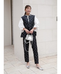 リボンデザインジャガードテーパードパンツ