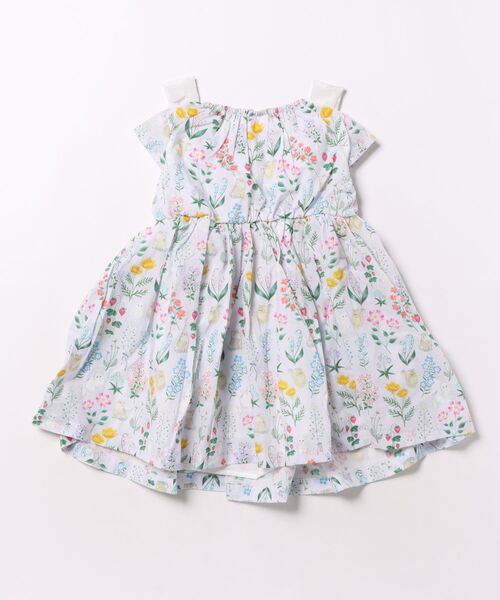 petit main(プティマイン)の「肩リボンフラワーキャットワンピース(シャツワンピース・キッズ・ラベンダー/オフホワイト・90cm/120cm/80cm/110cm/100cm/130cm)」の3枚目の写真