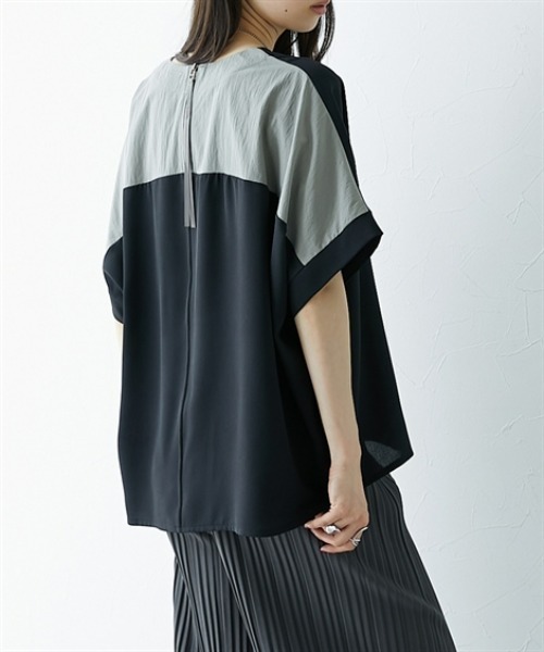 Soiunique（スワユニーク）の「異素材切替後ろジップアップドルマントップス［Soiunique］（Tシャツ/カットソー・レディース・ブラック×ブルー/ブラック×グレー・FREE）」の11枚目の写真