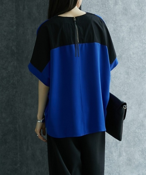 Soiunique（スワユニーク）の「異素材切替後ろジップアップドルマントップス［Soiunique］（Tシャツ/カットソー・レディース・ブラック×ブルー/ブラック×グレー・FREE）」の19枚目の写真