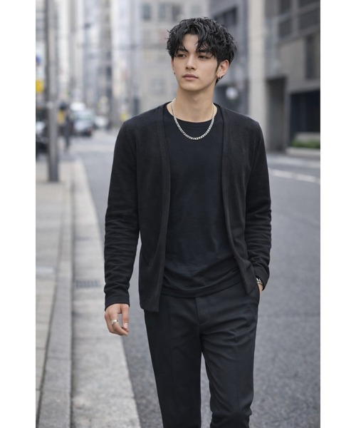 Bling Leads(ブリングリーズ)の「【Bls】 【ZM】【Bling Leads】パイルスリムカーディガン(カーディガン/ボレロ・メンズ・ブラック/ブラウン系その他/杢グレー/モカ・MEDIUM/LARGE)」の1枚目の写真
