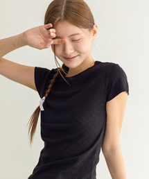 CYCLEAN（サイクリン）の「100%コットンポイント半袖Tシャツ（ブラック/ハート）（Tシャツ/カットソー）」