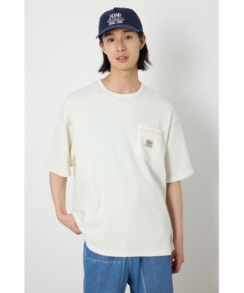 RODEO CROWNS WIDE BOWL（ロデオクラウンズワイドボウル）の「ピグメントワッフルTシャツ（Tシャツ/カットソー・メンズ・チャコールグレー/アイボリー/グリーン・MEDIUM/LARGE）」の2枚目の写真
