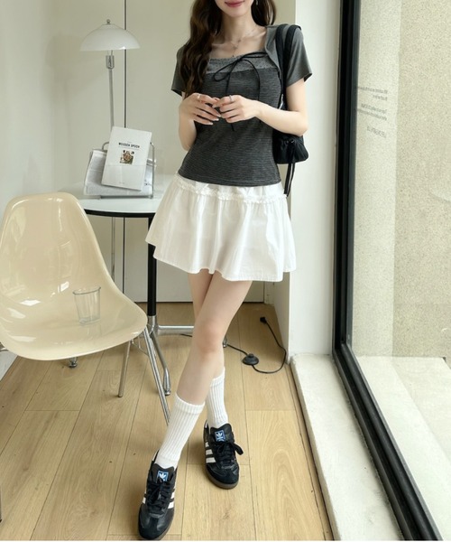 Ada.(エイダ)の「ボレロ風 ドッキング フロント リボン ボーダー ドット カットソー(Tシャツ/カットソー・レディース・グレー/ブラック・FREE)」の12枚目の写真