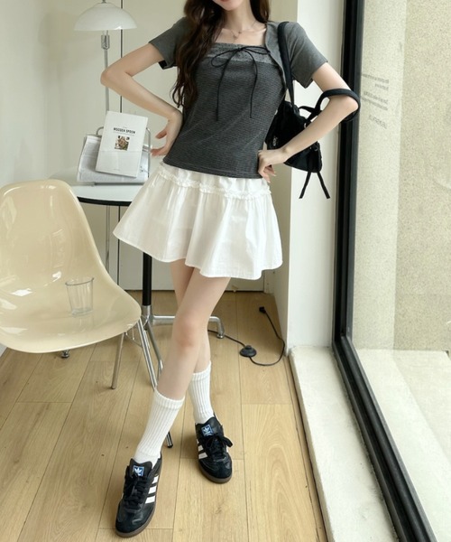 Ada.(エイダ)の「ボレロ風 ドッキング フロント リボン ボーダー ドット カットソー(Tシャツ/カットソー・レディース・グレー/ブラック・FREE)」の13枚目の写真