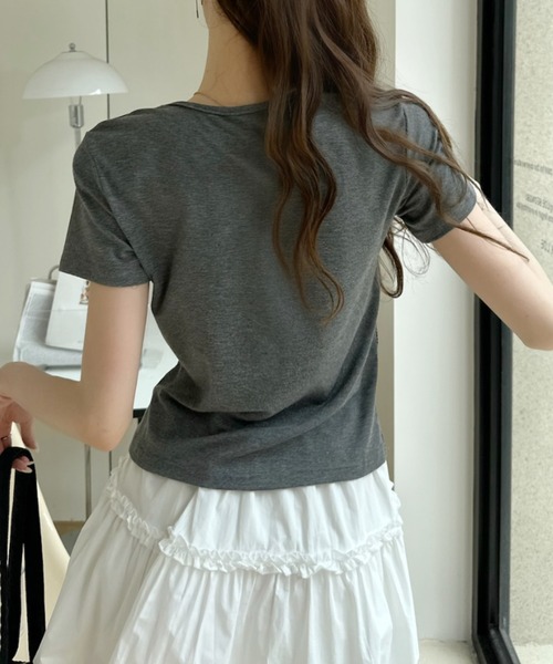 Ada.(エイダ)の「ボレロ風 ドッキング フロント リボン ボーダー ドット カットソー(Tシャツ/カットソー・レディース・グレー/ブラック・FREE)」の10枚目の写真