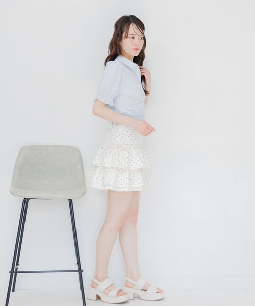 ems excite(エムズエキサイト)の「ウエストシャーリングシャツ(シャツ/ブラウス・レディース・ブルー/ブラック系その他2/ホワイト・FREE)」の6枚目の写真