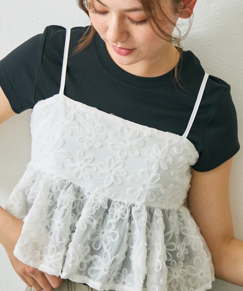 花柄ジャガードペプラムキャミソール / flower jacquard peplum cami