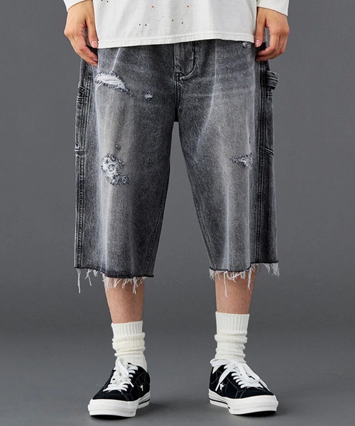 Liberaiders（リベレイダース）の「Liberaiders/リベレイダース DAMAGED DENIM BUGGY SHORTS バギーデニムショーツ メンズ ヴィンテージ 秋 秋服 2026年秋冬（デニムパンツ・メンズ・ブラック/ブルー・30/32/34/36）」の4枚目の写真