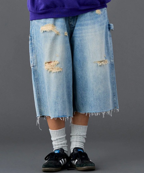 Liberaiders（リベレイダース）の「Liberaiders/リベレイダース DAMAGED DENIM BUGGY SHORTS バギーデニムショーツ メンズ ヴィンテージ 秋 秋服 2026年秋冬（デニムパンツ・メンズ・ブラック/ブルー・30/32/34/36）」の7枚目の写真