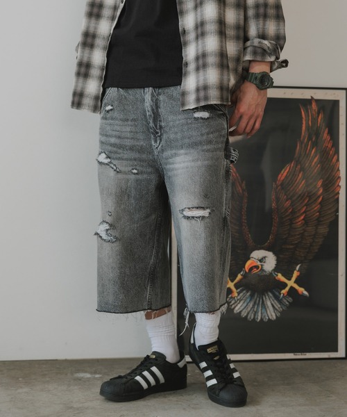 Liberaiders（リベレイダース）の「Liberaiders/リベレイダース DAMAGED DENIM BUGGY SHORTS バギーデニムショーツ メンズ ヴィンテージ 秋 秋服 2026年秋冬（デニムパンツ・メンズ・ブラック/ブルー・30/32/34/36）」の21枚目の写真