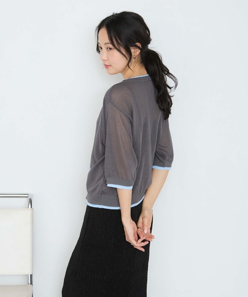 forksy.（フォルクシー）の「【forksy.】バイカラー レイヤード 半袖 シアーカーディガン / 接触冷感（カーディガン/ボレロ・レディース・イエロー/アイボリー/ブラック/チャコールグレー/ピンク・FREE）」の18枚目の写真