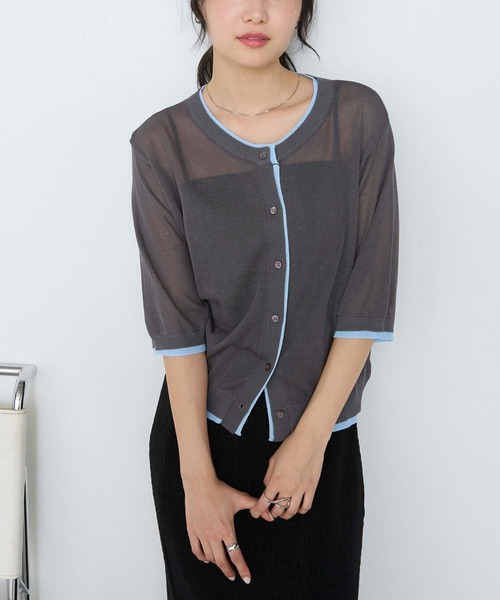 forksy.（フォルクシー）の「【forksy.】バイカラー レイヤード 半袖 シアーカーディガン / 接触冷感（カーディガン/ボレロ・レディース・イエロー/アイボリー/ブラック/チャコールグレー/ピンク・FREE）」の20枚目の写真