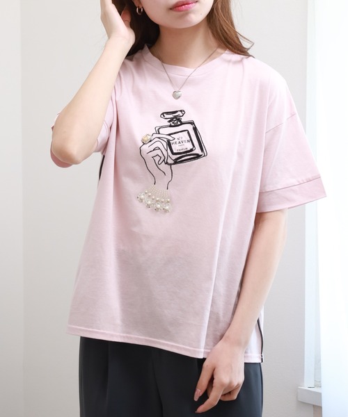 Anna Nicola（アンナニコラ）の「Anna Nicola パフュームモチーフ半袖Tシャツ（Tシャツ/カットソー・レディース・オフホワイト/ブラック/ピンク・38）」の3枚目の写真