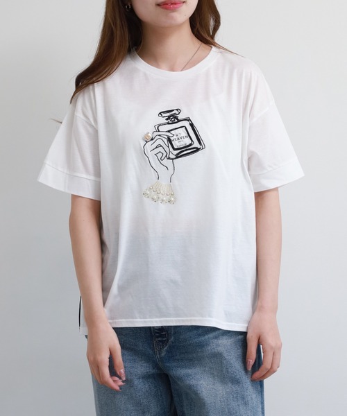 Anna Nicola（アンナニコラ）の「Anna Nicola パフュームモチーフ半袖Tシャツ（Tシャツ/カットソー・レディース・オフホワイト/ブラック/ピンク・38）」の20枚目の写真