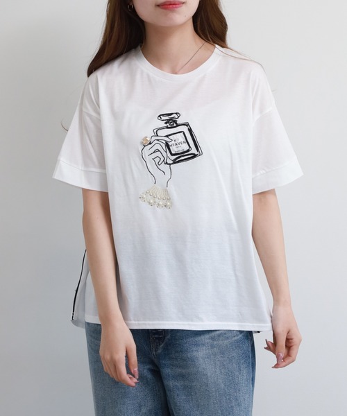 Anna Nicola（アンナニコラ）の「Anna Nicola パフュームモチーフ半袖Tシャツ（Tシャツ/カットソー・レディース・オフホワイト/ブラック/ピンク・38）」の21枚目の写真