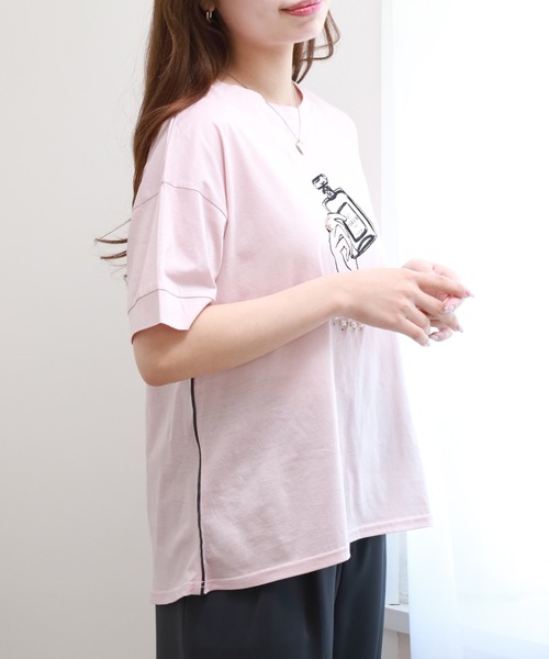 Anna Nicola（アンナニコラ）の「Anna Nicola パフュームモチーフ半袖Tシャツ（Tシャツ/カットソー・レディース・オフホワイト/ブラック/ピンク・38）」の5枚目の写真