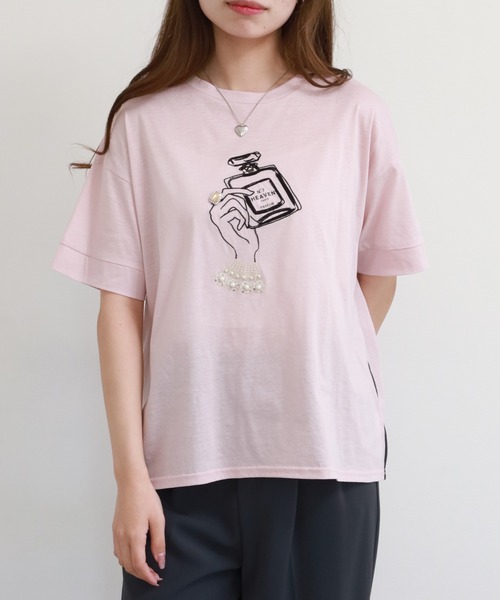 Anna Nicola（アンナニコラ）の「Anna Nicola パフュームモチーフ半袖Tシャツ（Tシャツ/カットソー・レディース・オフホワイト/ブラック/ピンク・38）」の6枚目の写真