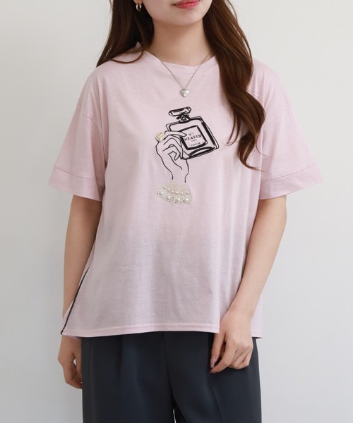 Anna Nicola（アンナニコラ）の「Anna Nicola パフュームモチーフ半袖Tシャツ（Tシャツ/カットソー・レディース・オフホワイト/ブラック/ピンク・38）」の7枚目の写真