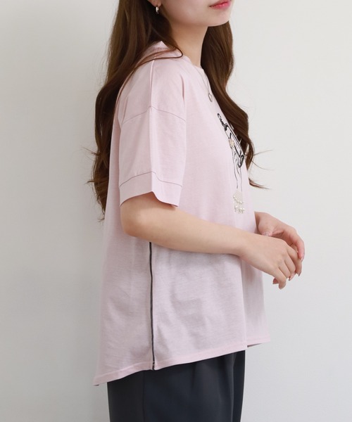 Anna Nicola（アンナニコラ）の「Anna Nicola パフュームモチーフ半袖Tシャツ（Tシャツ/カットソー・レディース・オフホワイト/ブラック/ピンク・38）」の9枚目の写真
