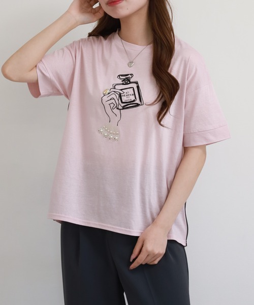 Anna Nicola（アンナニコラ）の「Anna Nicola パフュームモチーフ半袖Tシャツ（Tシャツ/カットソー・レディース・オフホワイト/ブラック/ピンク・38）」の8枚目の写真