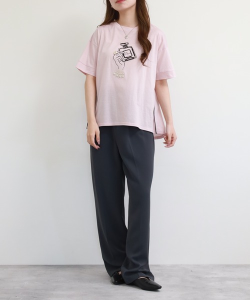 Anna Nicola（アンナニコラ）の「Anna Nicola パフュームモチーフ半袖Tシャツ（Tシャツ/カットソー・レディース・オフホワイト/ブラック/ピンク・38）」の10枚目の写真