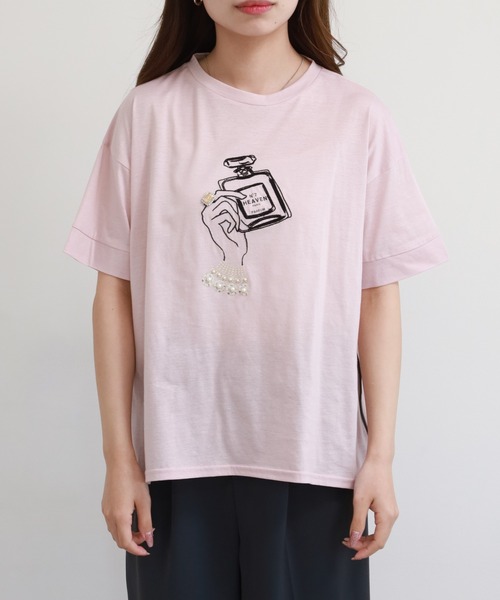 Anna Nicola（アンナニコラ）の「Anna Nicola パフュームモチーフ半袖Tシャツ（Tシャツ/カットソー・レディース・オフホワイト/ブラック/ピンク・38）」の12枚目の写真