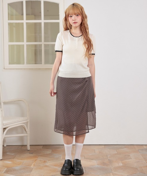 LiLIN（リリン）の「配色 ヘンリーネック 半袖 ニット トップス（Tシャツ/カットソー・レディース・イエロー/アイボリー/ライトブルー/ライトピンク・FREE）」の14枚目の写真
