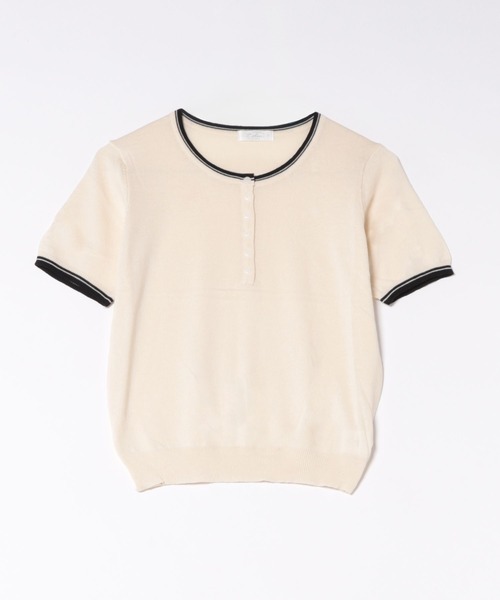 LiLIN（リリン）の「配色 ヘンリーネック 半袖 ニット トップス（Tシャツ/カットソー・レディース・イエロー/アイボリー/ライトブルー/ライトピンク・FREE）」の16枚目の写真