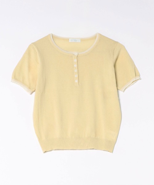LiLIN（リリン）の「配色 ヘンリーネック 半袖 ニット トップス（Tシャツ/カットソー・レディース・イエロー/アイボリー/ライトブルー/ライトピンク・FREE）」の17枚目の写真