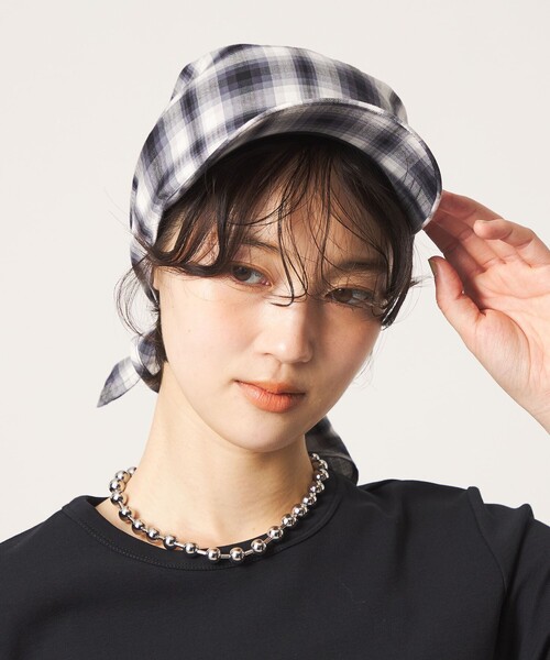 CITEN(シテン)の「<CITEN>チェックスカーフキャップ(キャップ・レディース・ブラック/イエロー/ターコイズブルー系・FREE)」の4枚目の写真