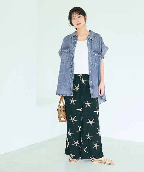 coca（coca）（コカ）の「とろみデニムロールアップスリーブシャツ（シャツ/ブラウス・レディース・ブルー/ブラック・L/M）」の3枚目の写真