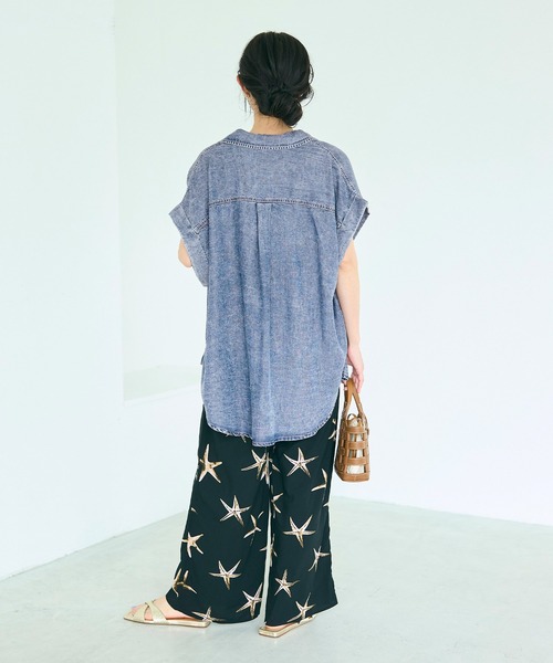 coca（coca）（コカ）の「とろみデニムロールアップスリーブシャツ（シャツ/ブラウス・レディース・ブルー/ブラック・L/M）」の5枚目の写真