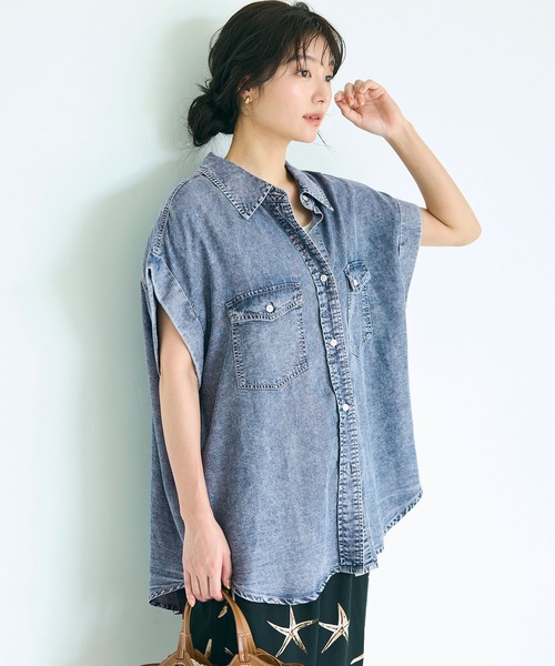 coca（coca）（コカ）の「とろみデニムロールアップスリーブシャツ（シャツ/ブラウス・レディース・ブルー/ブラック・L/M）」の6枚目の写真