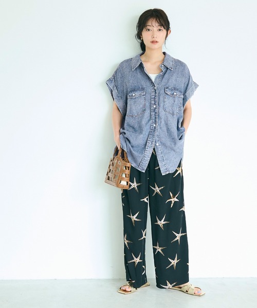coca（coca）（コカ）の「とろみデニムロールアップスリーブシャツ（シャツ/ブラウス・レディース・ブルー/ブラック・L/M）」の7枚目の写真
