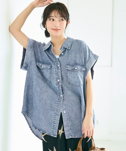 coca（coca）（コカ）の「とろみデニムロールアップスリーブシャツ（シャツ/ブラウス・レディース・ブルー/ブラック・L/M）」の8枚目の写真