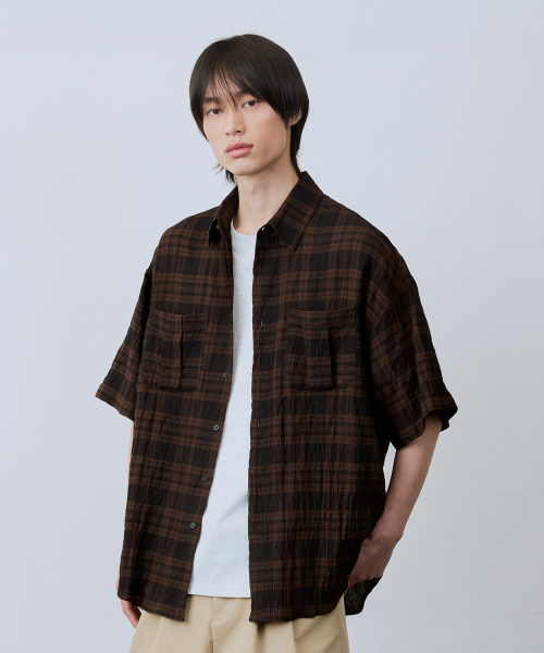 LEIRE（ルアール）の「ツーポケットリンクルチェック半袖シャツ[ブラウン]（シャツ/ブラウス・メンズ・その他・MEDIUM/LARGE/X-LARGE）」の18枚目の写真
