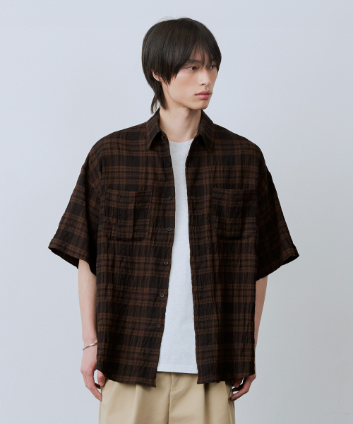 LEIRE（ルアール）の「ツーポケットリンクルチェック半袖シャツ[ブラウン]（シャツ/ブラウス・メンズ・その他・MEDIUM/LARGE/X-LARGE）」の17枚目の写真