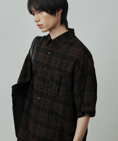 LEIRE（ルアール）の「ツーポケットリンクルチェック半袖シャツ[ブラウン]（シャツ/ブラウス・メンズ・その他・MEDIUM/LARGE/X-LARGE）」の16枚目の写真