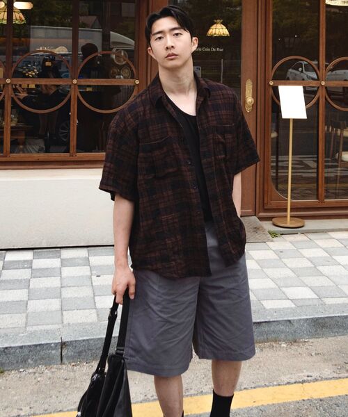 LEIRE（ルアール）の「ツーポケットリンクルチェック半袖シャツ[ブラウン]（シャツ/ブラウス・メンズ・その他・MEDIUM/LARGE/X-LARGE）」の6枚目の写真