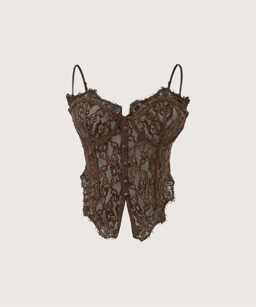 LA POMME petit(ラポミ・プチ)の「Texture Lace Padded Cami(キャミソール・レディース・ブラック/レッド/ブラウン/ホワイト・FREE)」の1枚目の写真