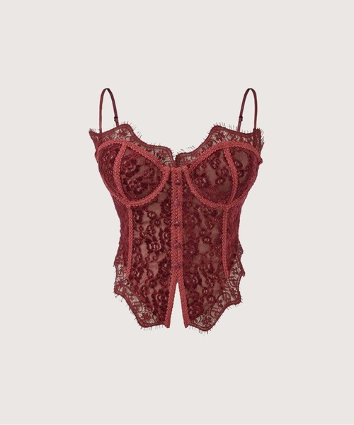 LA POMME petit(ラポミ・プチ)の「Texture Lace Padded Cami(キャミソール・レディース・ブラック/レッド/ブラウン/ホワイト・FREE)」の4枚目の写真