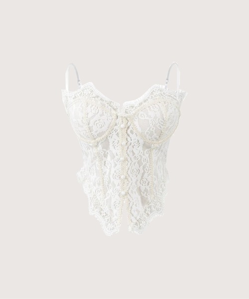 LA POMME petit(ラポミ・プチ)の「Texture Lace Padded Cami(キャミソール・レディース・ブラック/レッド/ブラウン/ホワイト・FREE)」の2枚目の写真