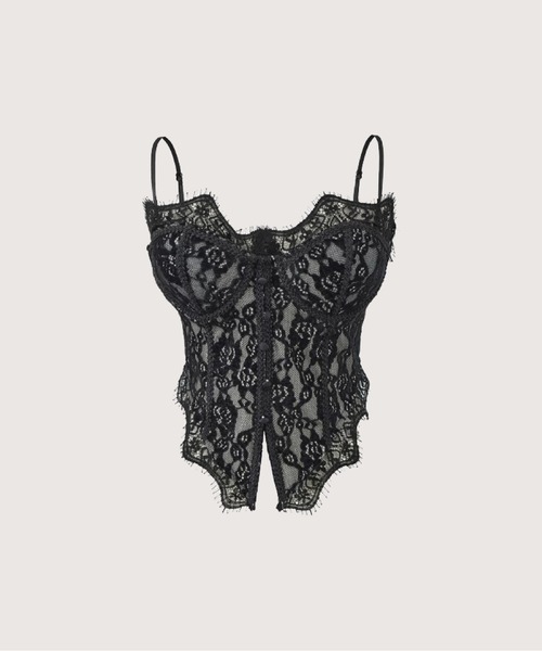 LA POMME petit(ラポミ・プチ)の「Texture Lace Padded Cami(キャミソール・レディース・ブラック/レッド/ブラウン/ホワイト・FREE)」の3枚目の写真