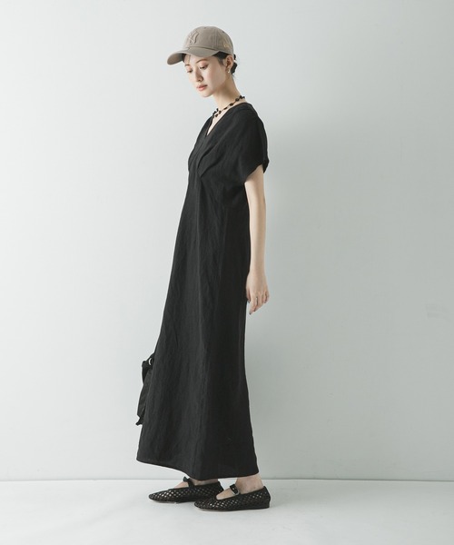URBAN RESEARCH(アーバンリサーチ)の「フレンチスリーブリネンワンピース(ワンピース・レディース・ベージュ/ベージュ系その他/ブラック・36/38)」の8枚目の写真